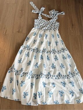 White Maxi Dress with Blue Floral Print